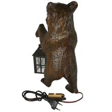 Load image into Gallery viewer, Swiss Black Forest Carved Wood Bear Table Lamp
