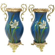 Load image into Gallery viewer, Pair Art Nouveau Ceramic Bronze Vases Boch Freres Keramis BFK Jugendstil
