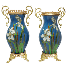 Load image into Gallery viewer, Pair Art Nouveau Ceramic Bronze Vases Boch Freres Keramis BFK Jugendstil
