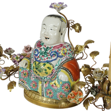 Load image into Gallery viewer, French Chinoiserie Porcelain Gilt Bronze Table Lamp Famille Rose Buddha
