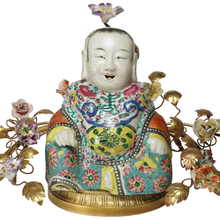Load image into Gallery viewer, French Chinoiserie Porcelain Gilt Bronze Table Lamp Famille Rose Buddha
