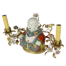Load image into Gallery viewer, French Chinoiserie Bronze Boudoir Lamp Famille Rose Porcelain Buddha, Hand Painted Flowers
