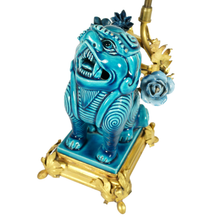 Load image into Gallery viewer, French Chinoiserie Gilt Bronze Lamp Porcelain Foo Dog Turquoise Blue Glaze
