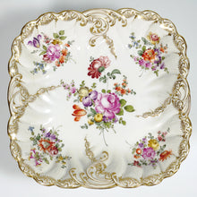 Load image into Gallery viewer, Antique French Sterling Silver &amp; Continental Porcelain Bowl Hand Painted Flowers Gilt Scalloped Rim
