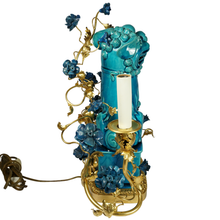 Load image into Gallery viewer, French Chinoiserie Gilt Bronze Lamp Porcelain Foo Dog Turquoise Blue Glaze
