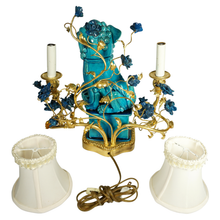 Load image into Gallery viewer, French Chinoiserie Gilt Bronze Lamp Porcelain Foo Dog Turquoise Blue Glaze
