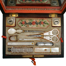 Load image into Gallery viewer, Antique French Palais Royal Mother of Pearl Sewing Box Etui Necessaire
