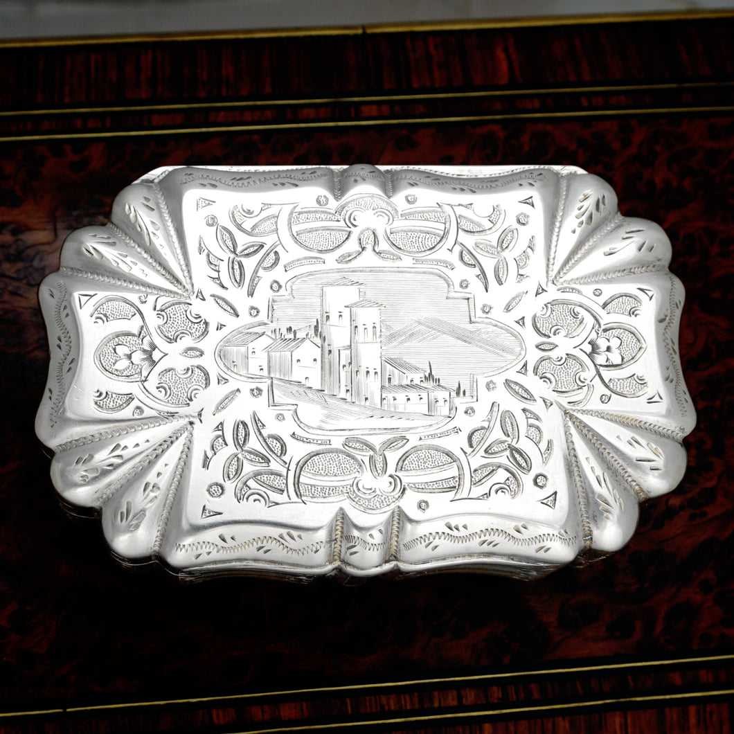 Antique French Silver Compact Mirror Powder Box, Case