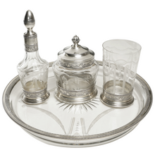 Load image into Gallery viewer, Antique French Sterling Silver &amp; Glass Liquor Service, Empire Swans Motifs | Decanter Set, Tray &amp; Tumbler Cup
