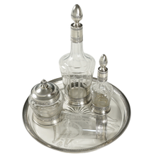 Load image into Gallery viewer, Antique French Sterling Silver &amp; Glass Liquor Service, Empire Swans Motifs | Decanter Set, Tray &amp; Tumbler Cup

