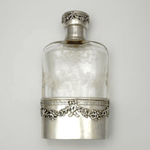 Load image into Gallery viewer, Antique French Sterling Silver Liquor Whiskey Hip Flask Floral Engraved Glass
