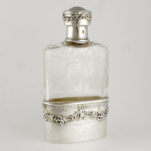 Load image into Gallery viewer, Antique French Sterling Silver Liquor Whiskey Hip Flask Floral Engraved Glass
