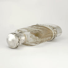 Load image into Gallery viewer, Antique French Sterling Silver Liquor Whiskey Hip Flask Floral Engraved Glass
