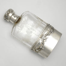 Load image into Gallery viewer, Antique French Sterling Silver Liquor Whiskey Hip Flask Floral Engraved Glass
