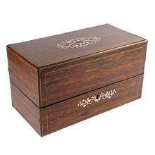 Load image into Gallery viewer, Antique French Rosewood Tea Caddy Box, Hand Painted Paris Porcelain Bottles
