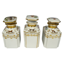Load image into Gallery viewer, Antique French Rosewood Tea Caddy Box, Hand Painted Paris Porcelain Bottles
