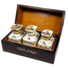 Load image into Gallery viewer, Antique French Rosewood Tea Caddy Box, Hand Painted Paris Porcelain Bottles
