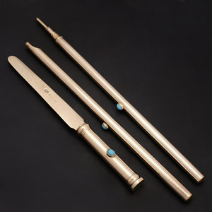 Edwardian Sterling Silver Writing Set by William Hornby, Turquoise Cabochons, Retailed by Kendall & Co PARIS