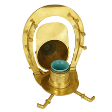 Load image into Gallery viewer, Antique English Brass Inkwell Desk Stand Jockey Cap Equestrian Horse Racing
