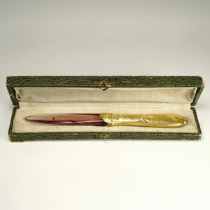 Antique French Letter Opener, Purple Glass, Ormolu Handle