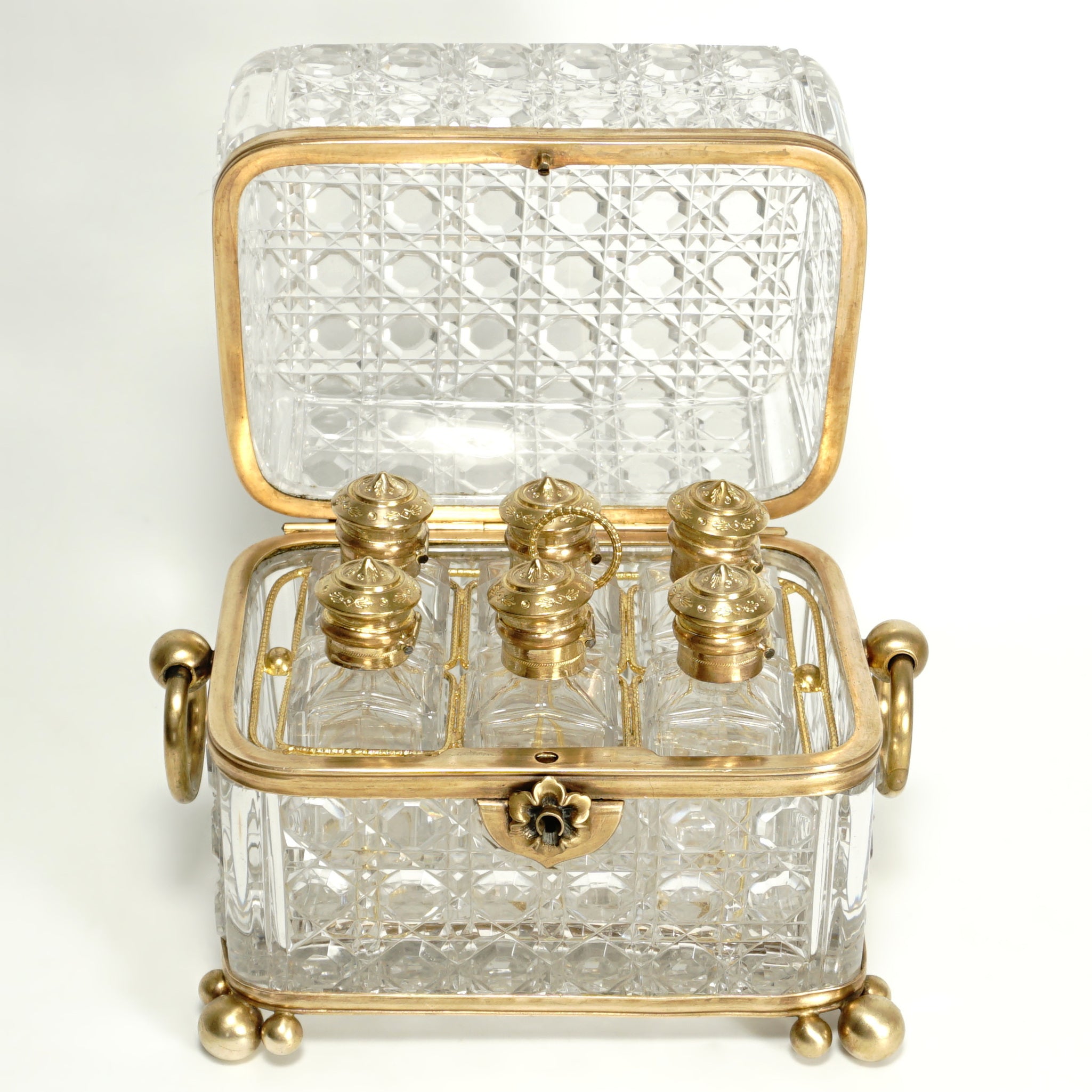 c.1930 BACCARAT GREEN CLEAR CUT CRYSTAL COVERED BOX VANITY