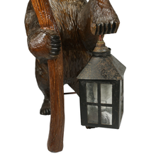 Load image into Gallery viewer, Swiss Black Forest Carved Wood Bear Table Lamp
