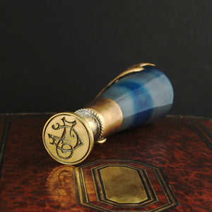Antique French Art Nouveau Blue Agate Wax Seal, Desk Stamp