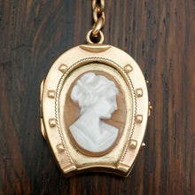 Load image into Gallery viewer, Vintage Carved Cameo Horseshoe Locket Pendant Fob
