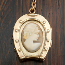 Load image into Gallery viewer, Vintage Carved Cameo Horseshoe Locket Pendant Fob
