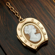 Load image into Gallery viewer, Vintage Carved Cameo Horseshoe Locket Pendant Fob
