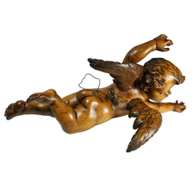 Load image into Gallery viewer, Antique European Hand Carved Wood Flying Cherub Putto Angel Architectural Salvage
