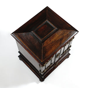 Antique Victorian Wood Cigar Cabinet, Table Top Display Presenter Box, Double Door, Drawer & Hidden Match Striker