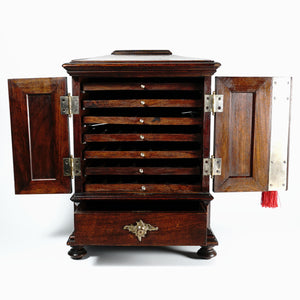 Antique Victorian Wood Cigar Cabinet, Table Top Display Presenter Box, Double Door, Drawer & Hidden Match Striker