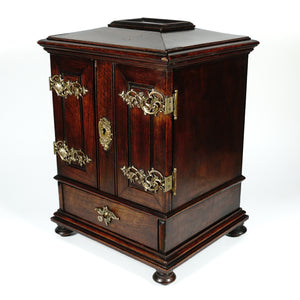 Antique Victorian Wood Cigar Cabinet, Table Top Display Presenter Box, Double Door, Drawer & Hidden Match Striker