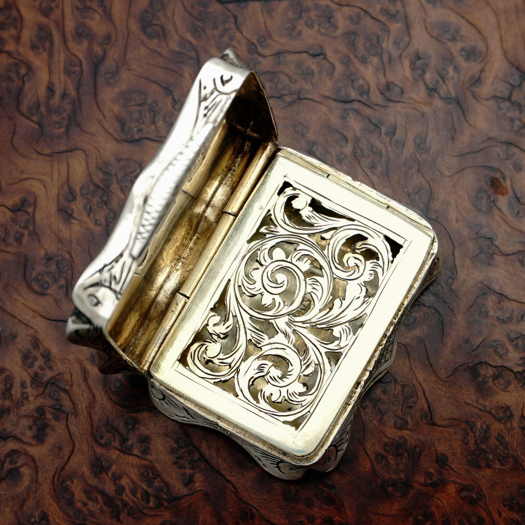 Antique Victorian Sterling Silver Vinaigrette, Nathaniel Mills, Birmingham 1858