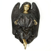 Load image into Gallery viewer, French Bronze Angel Wall Plaque Holy Water Font Stoup, Signed Dumaige 1838
