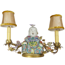 Load image into Gallery viewer, French Chinoiserie Porcelain Gilt Bronze Table Lamp Famille Rose Buddha
