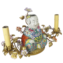 Load image into Gallery viewer, French Chinoiserie Porcelain Gilt Bronze Table Lamp Famille Rose Buddha
