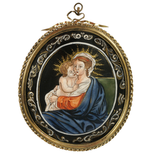Load image into Gallery viewer, Antique French Limoges Enamel on Copper Miniature Portrait Plaque Madonna and Child
