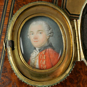Antique French Miniature Portrait Painting Gentleman in Red Coat, Shagreen Case