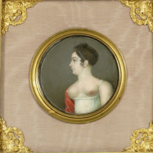 Load image into Gallery viewer, Antique French Miniature Portrait Painting, Dore Bronze Frame
