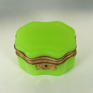 Antique French Green Opaline Glass Box Casket