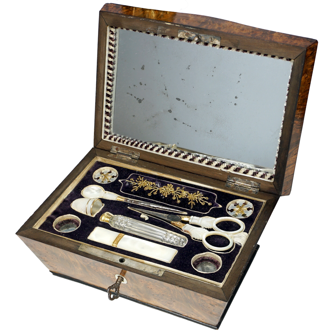 Antique French Palais Royal Mother of Pearl Sewing Box Etui Necessaire