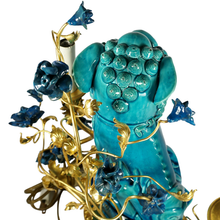 Load image into Gallery viewer, French Chinoiserie Gilt Bronze Lamp Porcelain Foo Dog Turquoise Blue Glaze
