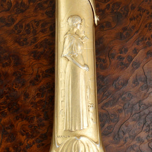 Art Nouveau French Silver Needle Case Rare Hinged Etui, Ladies & Cat, Signed Frederic Vernon, Julian Duval