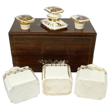 Load image into Gallery viewer, Antique French Rosewood Tea Caddy Box, Hand Painted Paris Porcelain Bottles

