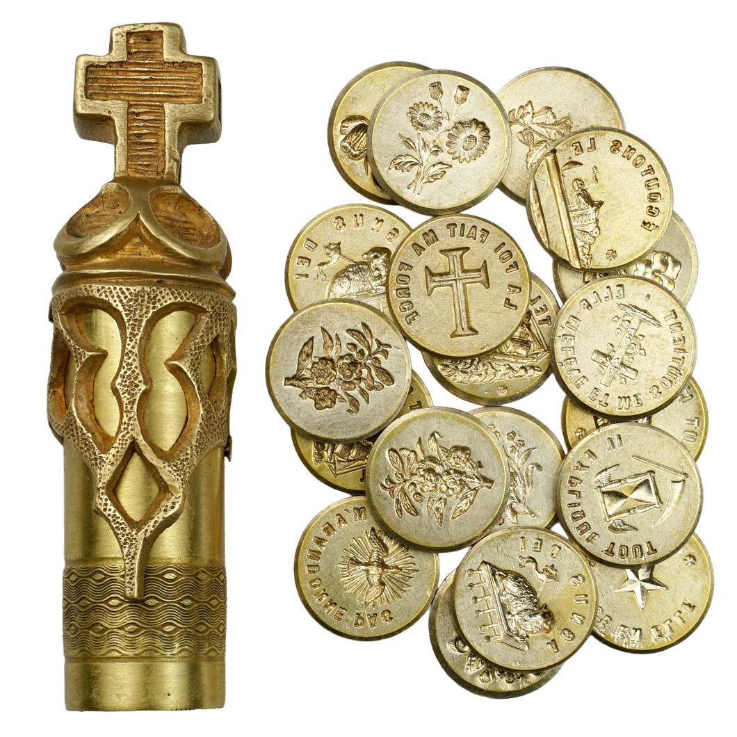 Antique French Wax Seal Etui Set Palais Royal Sceau Cachet Multiple Desk Stamps