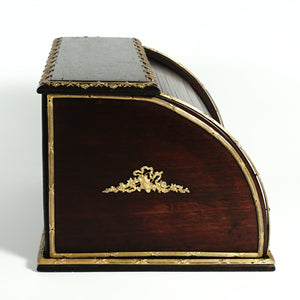 Antique French Mahogany Wood Dore Bronze Roll Top Tambour Door Desk Organizer Cabinet Stationary Box