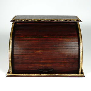 Antique French Mahogany Wood Dore Bronze Roll Top Tambour Door Desk Organizer Cabinet Stationary Box