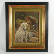 Load image into Gallery viewer, French Still Life Painting Labrador Dog Portrait &amp; Pheasant Hunting Trophy, Edouard Auguste Ragu (1847-1923)

